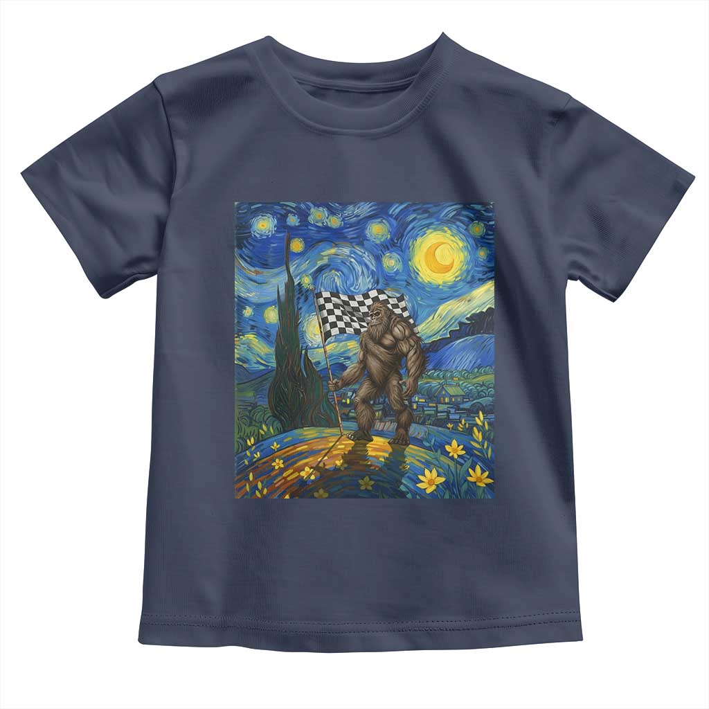 Bigfoot Racing Toddler T Shirt Sasquatch Checkered Flag Starry Night Van Gogh - Wonder Print Shop