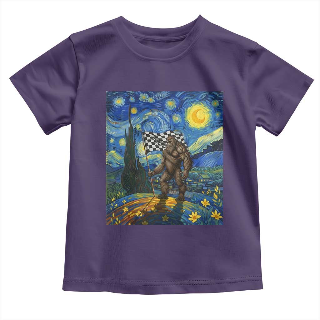 Bigfoot Racing Toddler T Shirt Sasquatch Checkered Flag Starry Night Van Gogh - Wonder Print Shop