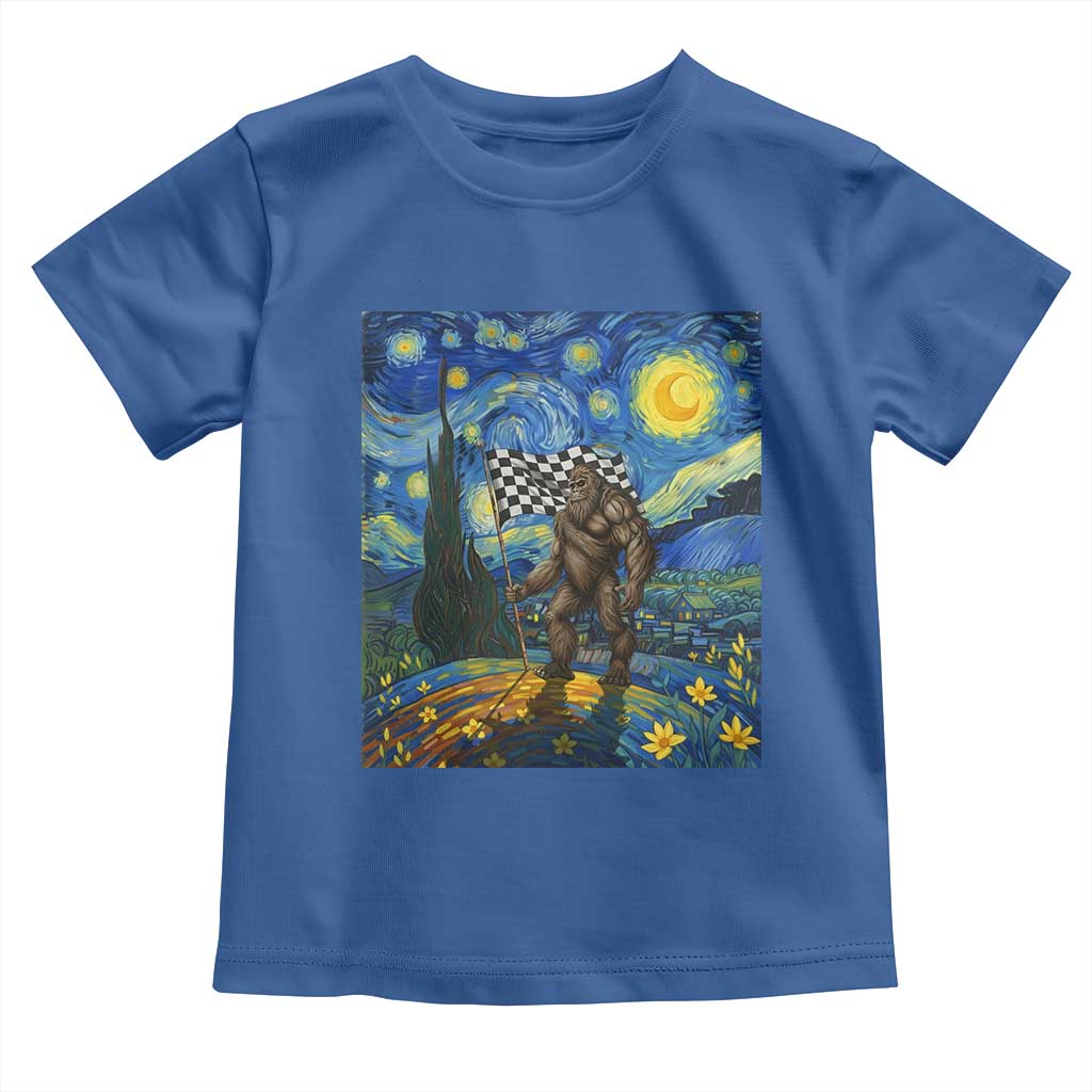 Bigfoot Racing Toddler T Shirt Sasquatch Checkered Flag Starry Night Van Gogh - Wonder Print Shop