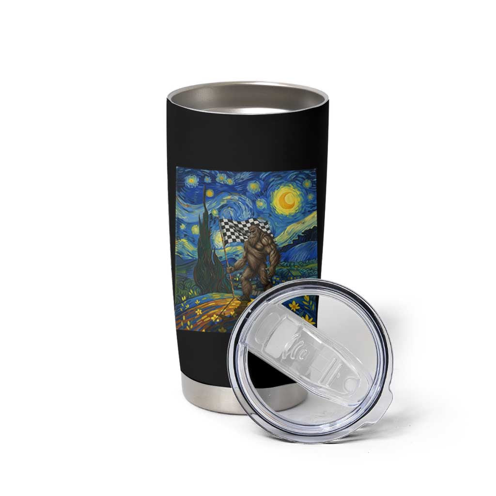 Bigfoot Racing Tumbler Cup Sasquatch Checkered Flag Starry Night Van Gogh