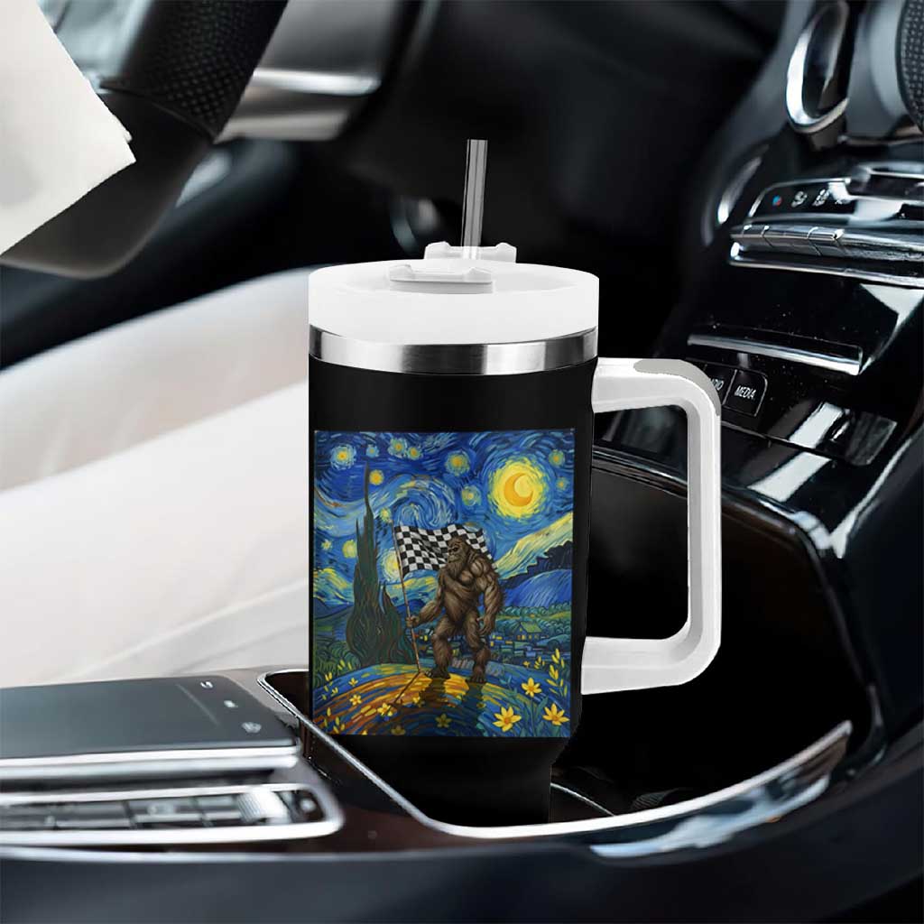 Bigfoot Racing Tumbler With Handle Sasquatch Checkered Flag Starry Night Van Gogh