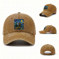 Bigfoot Racing Washed Cotton Baseball Cap Sasquatch Checkered Flag Starry Night Van Gogh