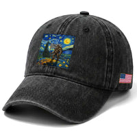 Bigfoot Racing Washed Cotton Baseball Cap Sasquatch Checkered Flag Starry Night Van Gogh