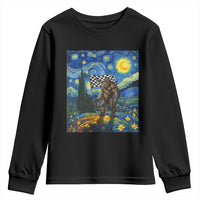 Bigfoot Racing Youth Sweatshirt Sasquatch Checkered Flag Starry Night Van Gogh - Wonder Print Shop