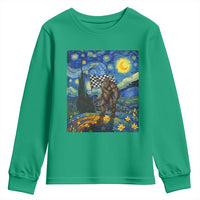 Bigfoot Racing Youth Sweatshirt Sasquatch Checkered Flag Starry Night Van Gogh - Wonder Print Shop