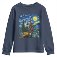 Bigfoot Racing Youth Sweatshirt Sasquatch Checkered Flag Starry Night Van Gogh - Wonder Print Shop