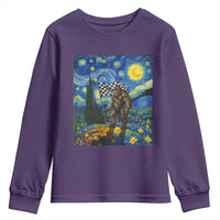 Bigfoot Racing Youth Sweatshirt Sasquatch Checkered Flag Starry Night Van Gogh - Wonder Print Shop