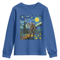 Bigfoot Racing Youth Sweatshirt Sasquatch Checkered Flag Starry Night Van Gogh - Wonder Print Shop