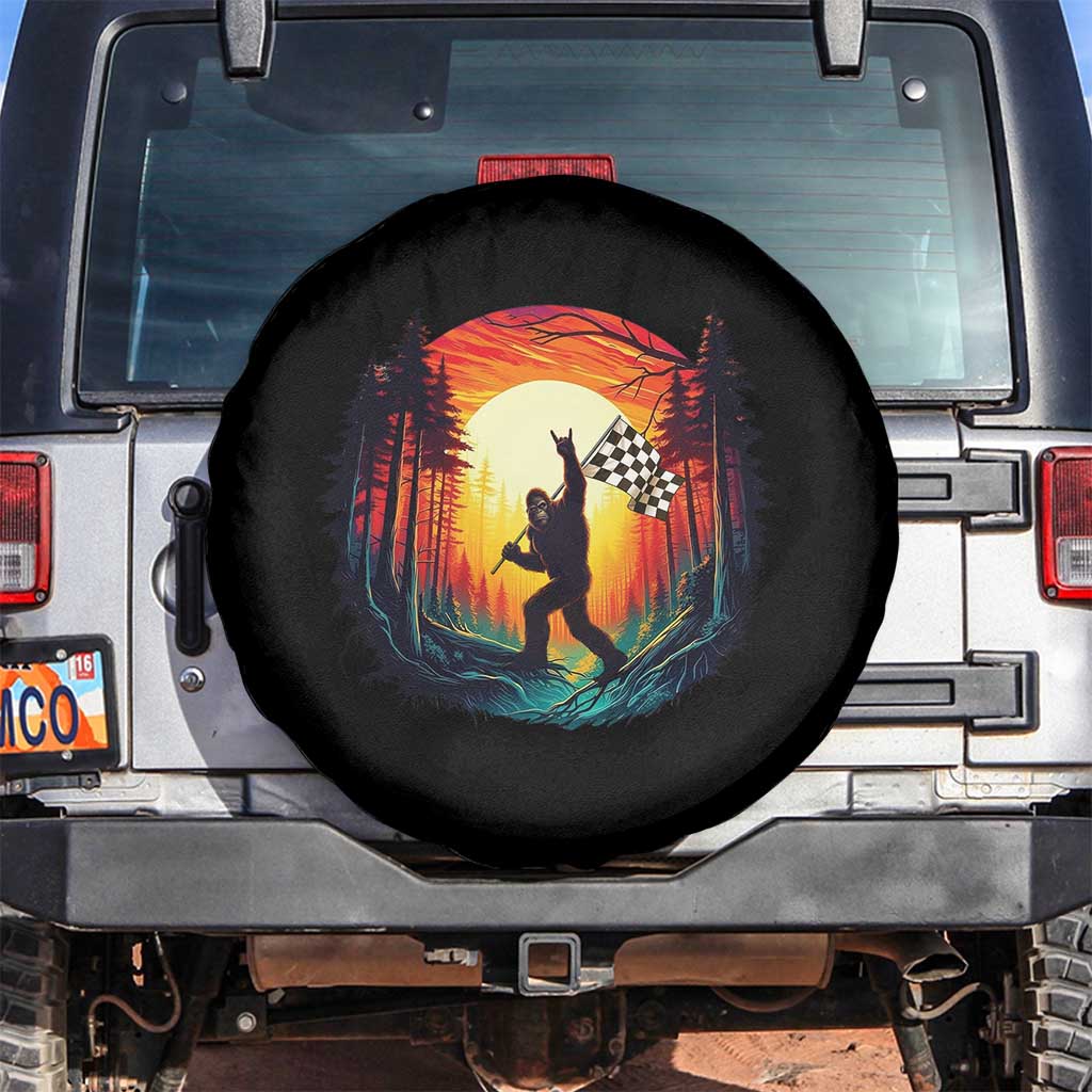 Bigfoot Racing Spare Tire Cover Sasquatch Checkered Flag - Wonder Print Shop
