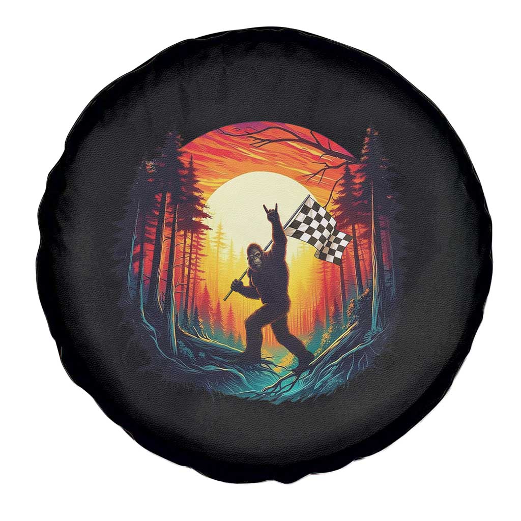 Bigfoot Racing Spare Tire Cover Sasquatch Checkered Flag - Wonder Print Shop