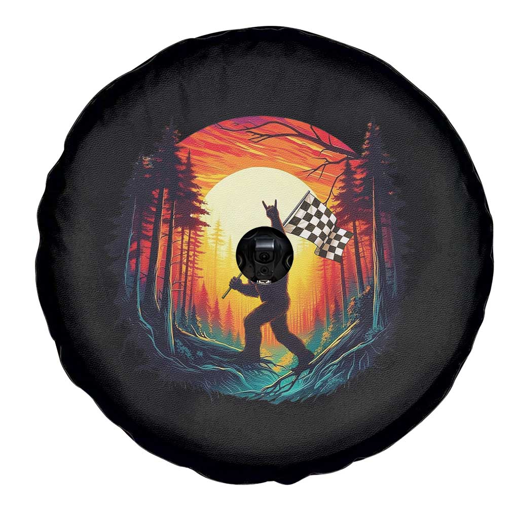 Bigfoot Racing Spare Tire Cover Sasquatch Checkered Flag - Wonder Print Shop