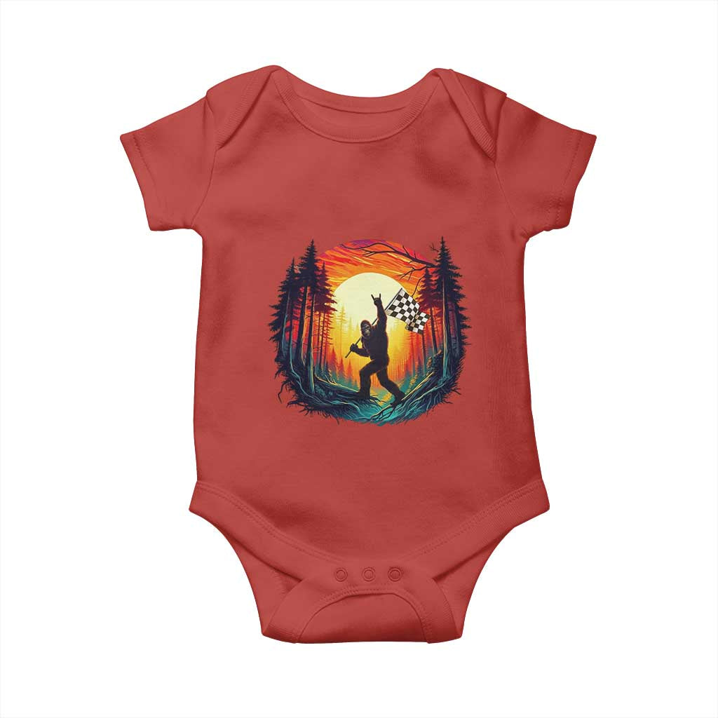 Bigfoot Racing Baby Onesie Sasquatch Checkered Flag - Wonder Print Shop