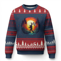 Bigfoot Racing Ugly Christmas Sweater Sasquatch Checkered Flag - Wonder Print Shop