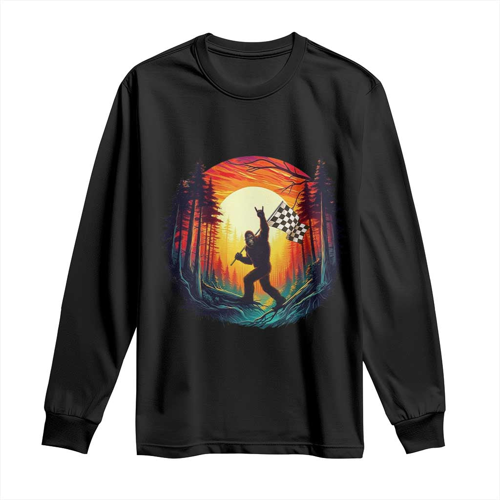 Bigfoot Racing Long Sleeve Shirt Sasquatch Checkered Flag - Wonder Print Shop