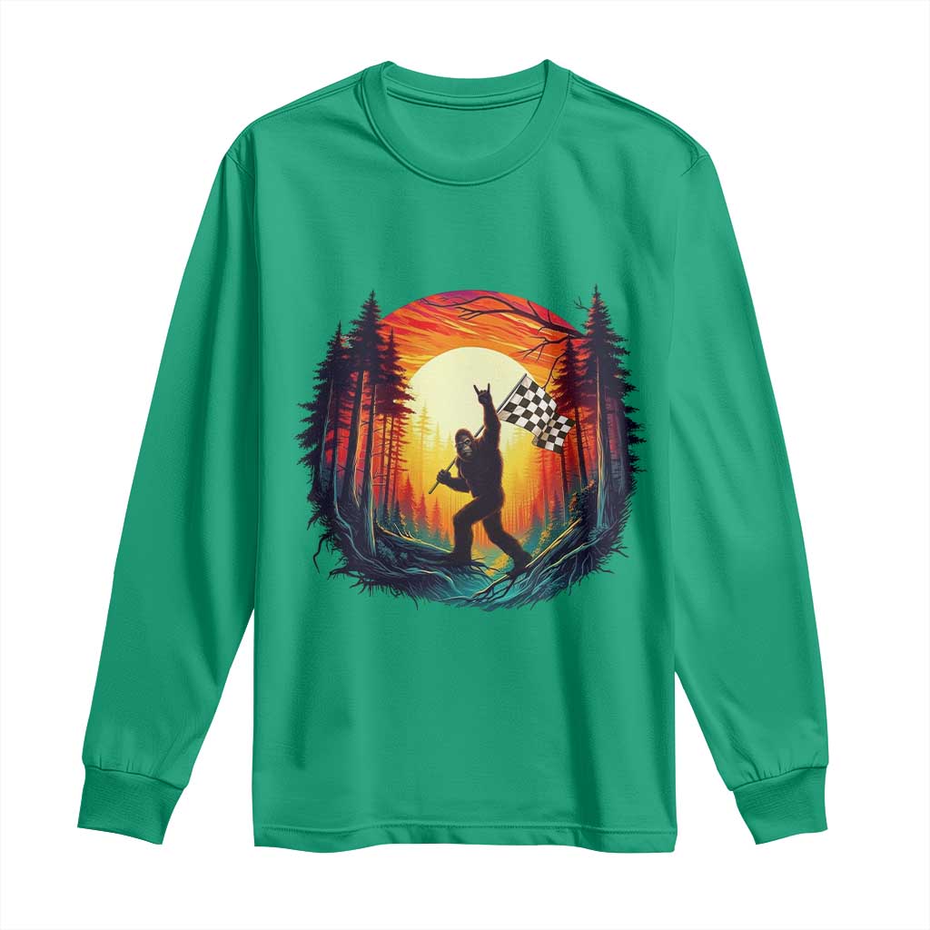 Bigfoot Racing Long Sleeve Shirt Sasquatch Checkered Flag - Wonder Print Shop
