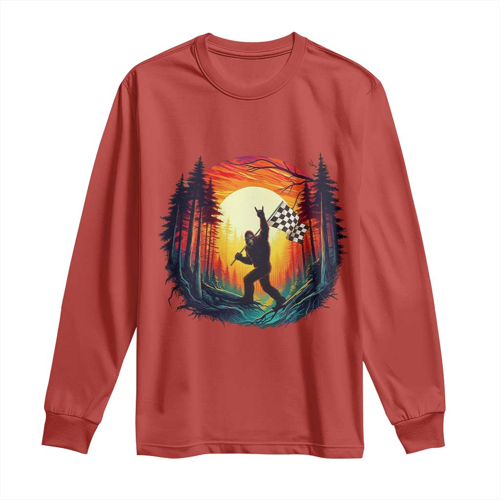 Bigfoot Racing Long Sleeve Shirt Sasquatch Checkered Flag - Wonder Print Shop