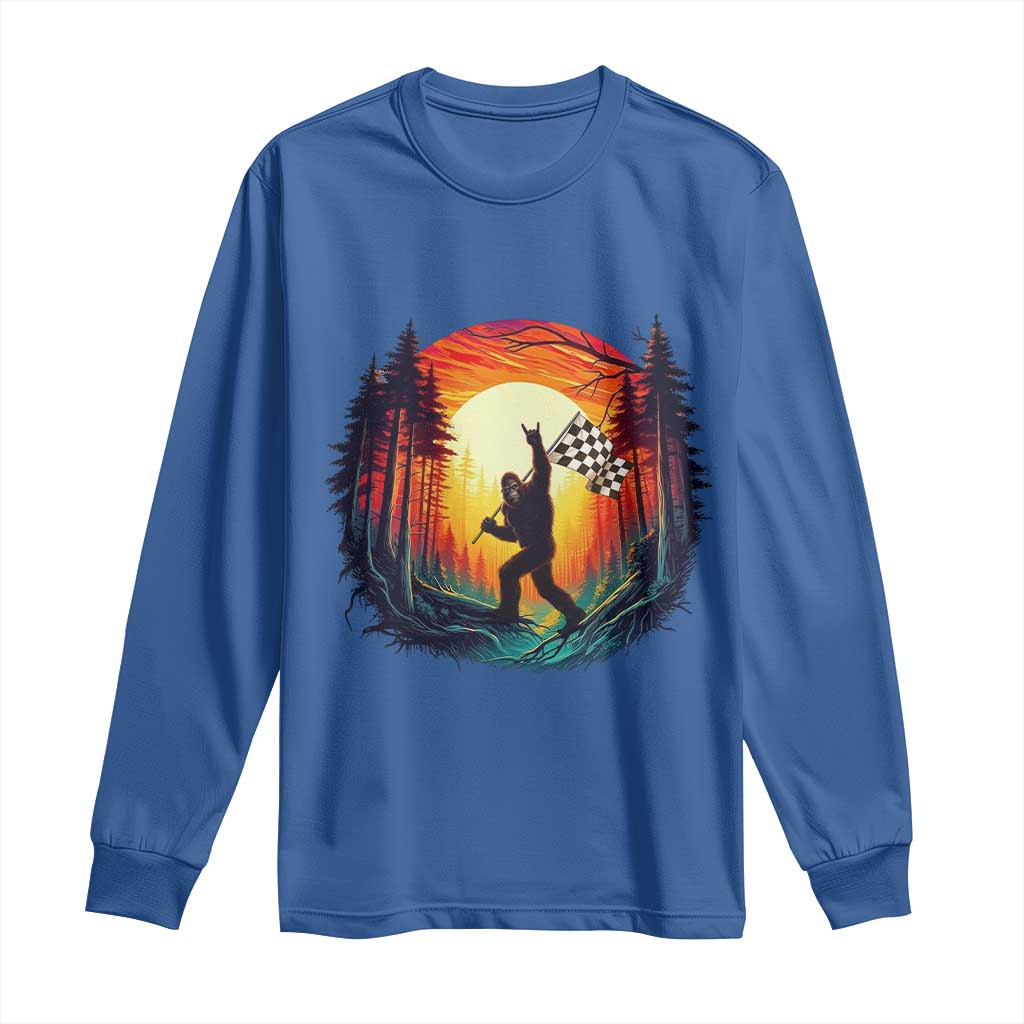 Bigfoot Racing Long Sleeve Shirt Sasquatch Checkered Flag - Wonder Print Shop