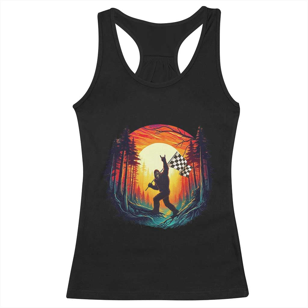 Bigfoot Racing Racerback Tank Top Sasquatch Checkered Flag - Wonder Print Shop