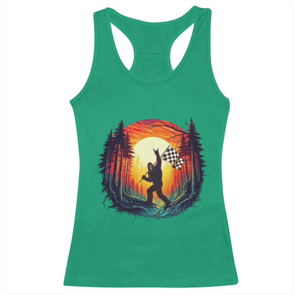 Bigfoot Racing Racerback Tank Top Sasquatch Checkered Flag - Wonder Print Shop