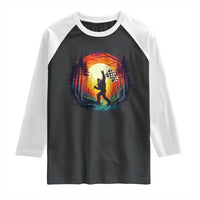 Bigfoot Racing Raglan Shirt Sasquatch Checkered Flag - Wonder Print Shop