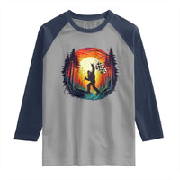 Bigfoot Racing Raglan Shirt Sasquatch Checkered Flag - Wonder Print Shop