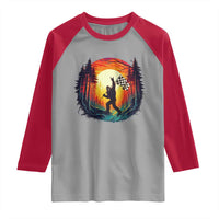 Bigfoot Racing Raglan Shirt Sasquatch Checkered Flag - Wonder Print Shop