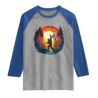 Bigfoot Racing Raglan Shirt Sasquatch Checkered Flag - Wonder Print Shop