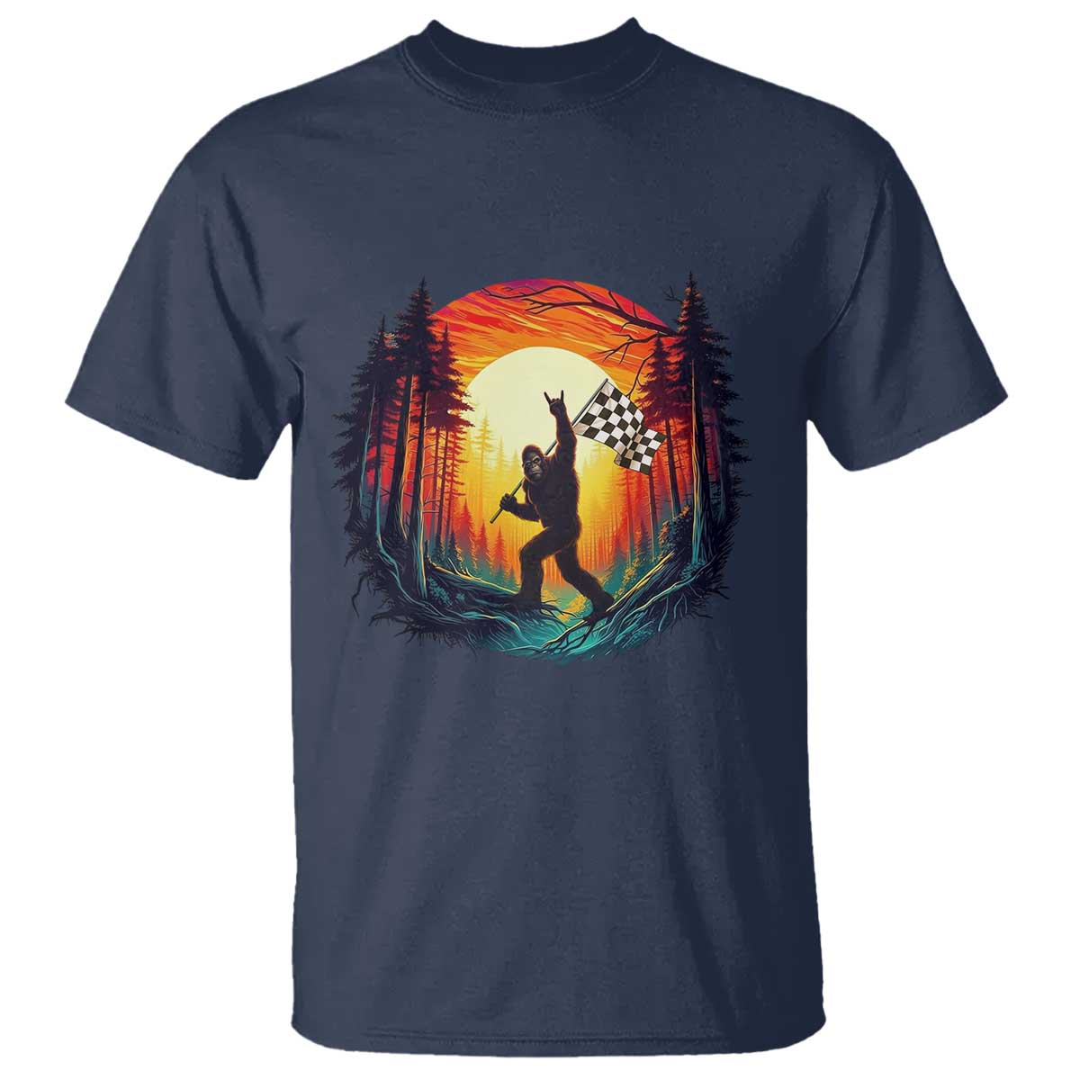 Bigfoot Racing T Shirt Sasquatch Checkered Flag - Wonder Print Shop