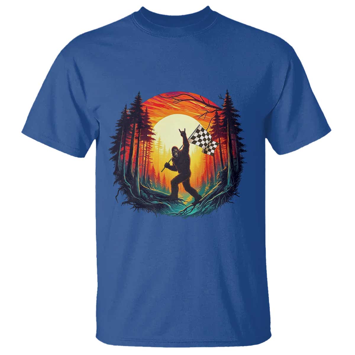 Bigfoot Racing T Shirt Sasquatch Checkered Flag - Wonder Print Shop