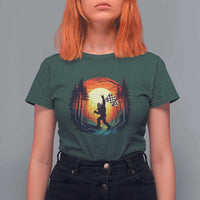 Bigfoot Racing T Shirt For Women Sasquatch Checkered Flag - Wonder Print Shop