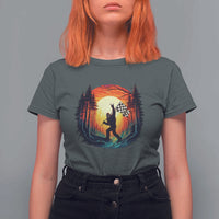 Bigfoot Racing T Shirt For Women Sasquatch Checkered Flag - Wonder Print Shop