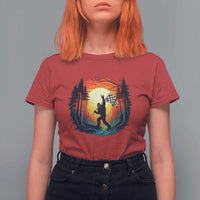 Bigfoot Racing T Shirt For Women Sasquatch Checkered Flag - Wonder Print Shop