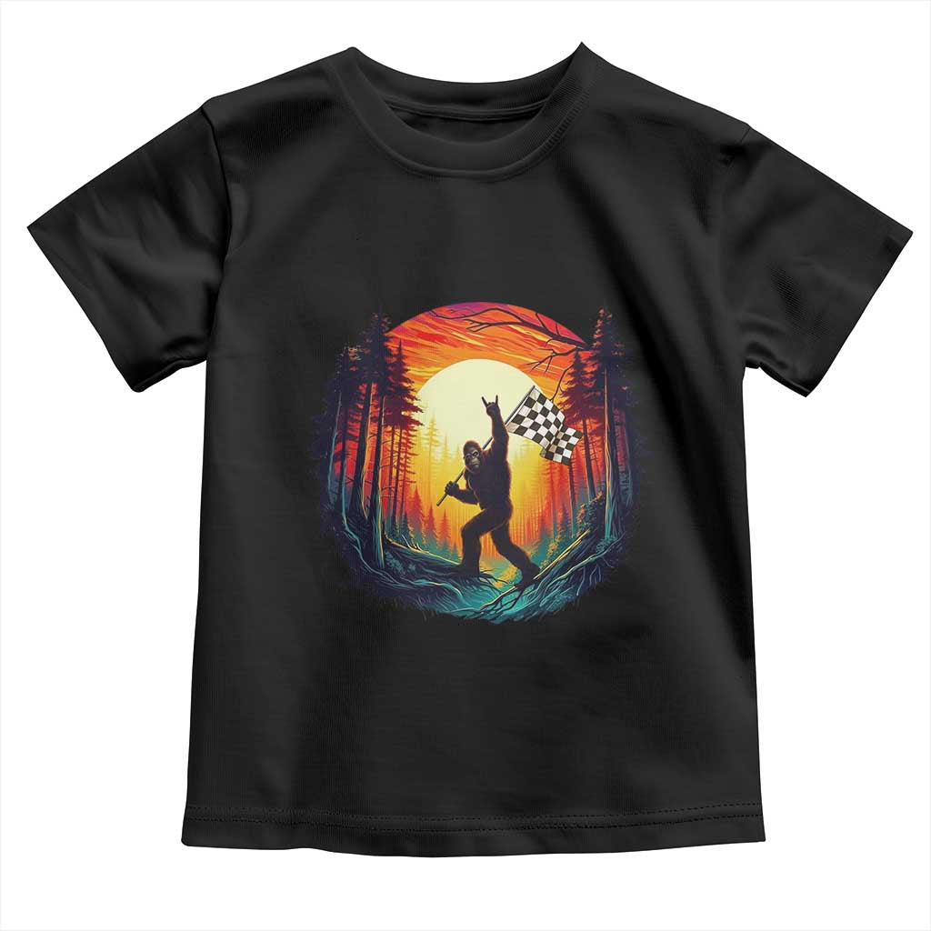 Bigfoot Racing Toddler T Shirt Sasquatch Checkered Flag - Wonder Print Shop
