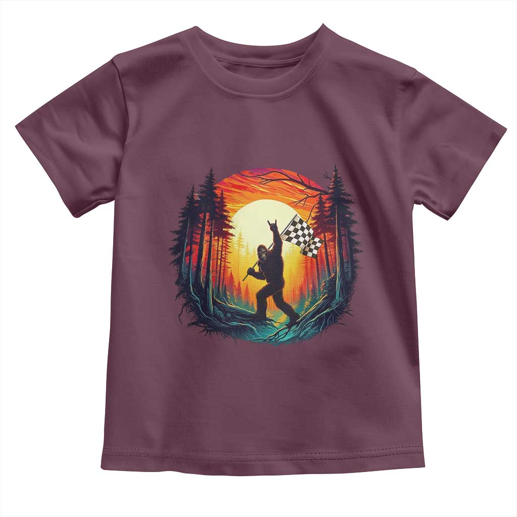 Bigfoot Racing Toddler T Shirt Sasquatch Checkered Flag - Wonder Print Shop