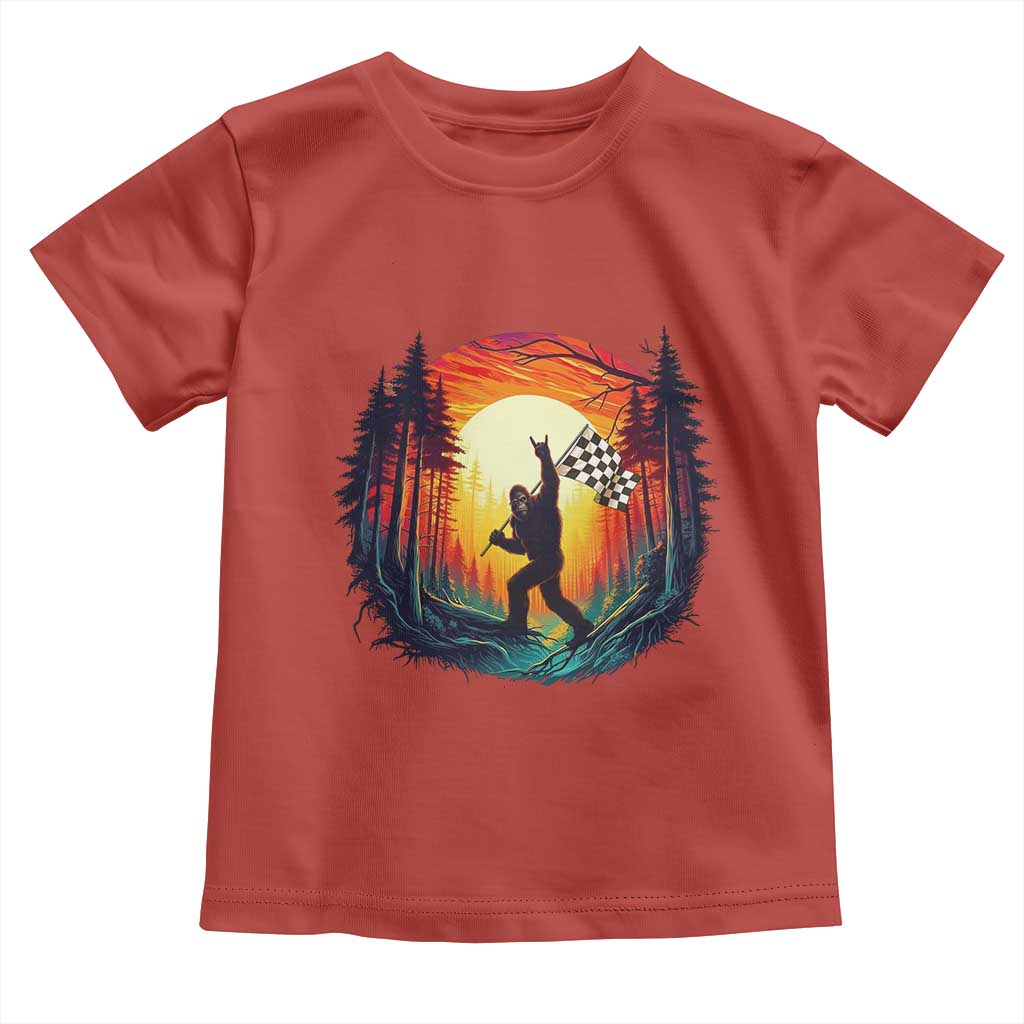 Bigfoot Racing Toddler T Shirt Sasquatch Checkered Flag - Wonder Print Shop