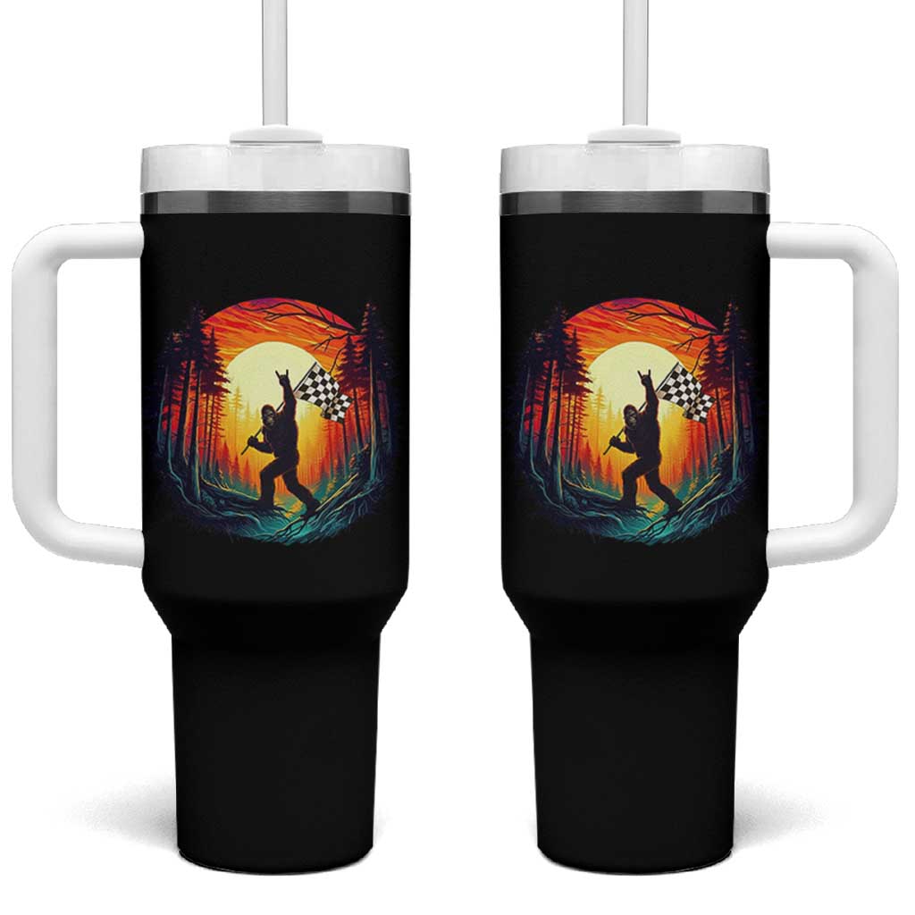 Bigfoot Racing Tumbler With Handle Sasquatch Checkered Flag