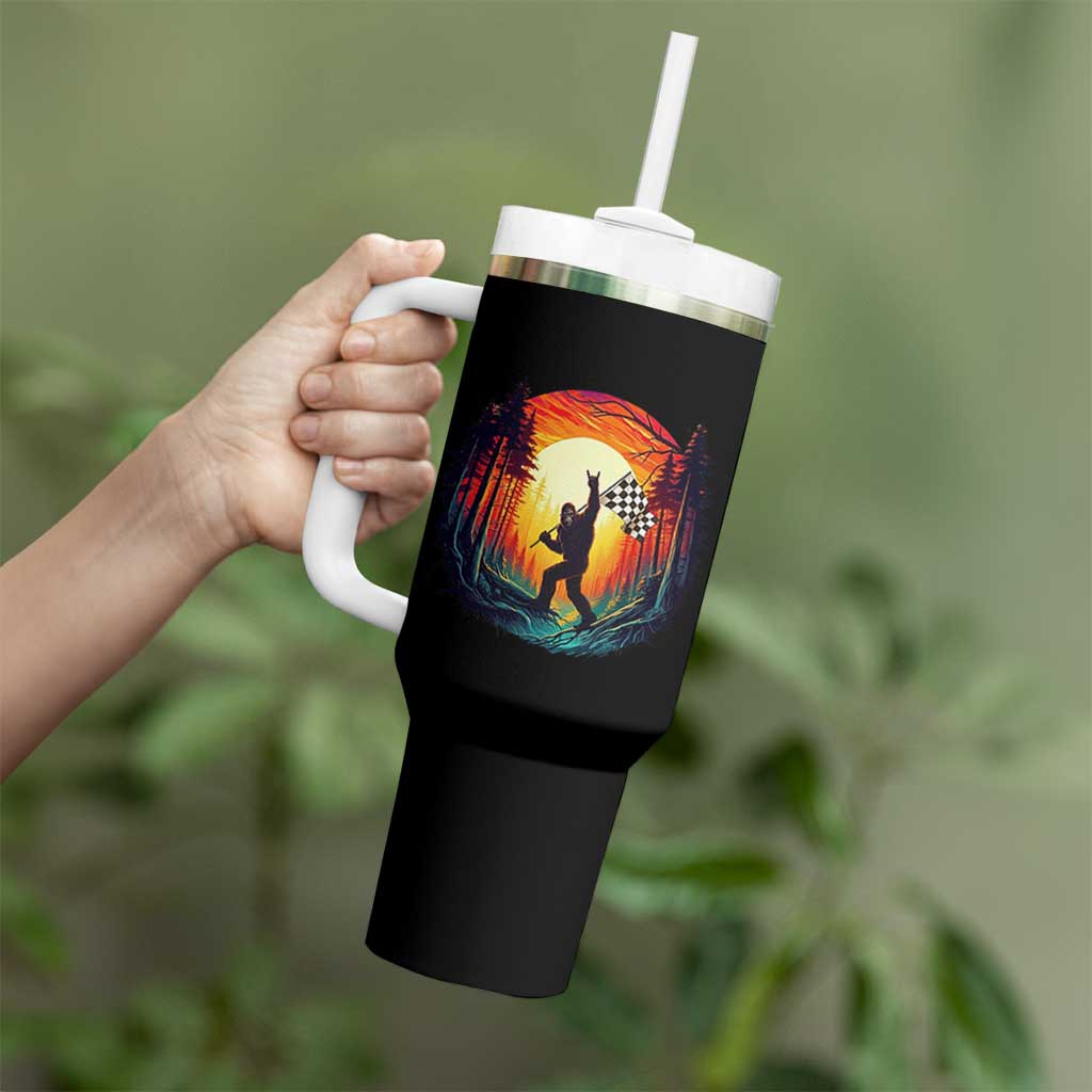 Bigfoot Racing Tumbler With Handle Sasquatch Checkered Flag