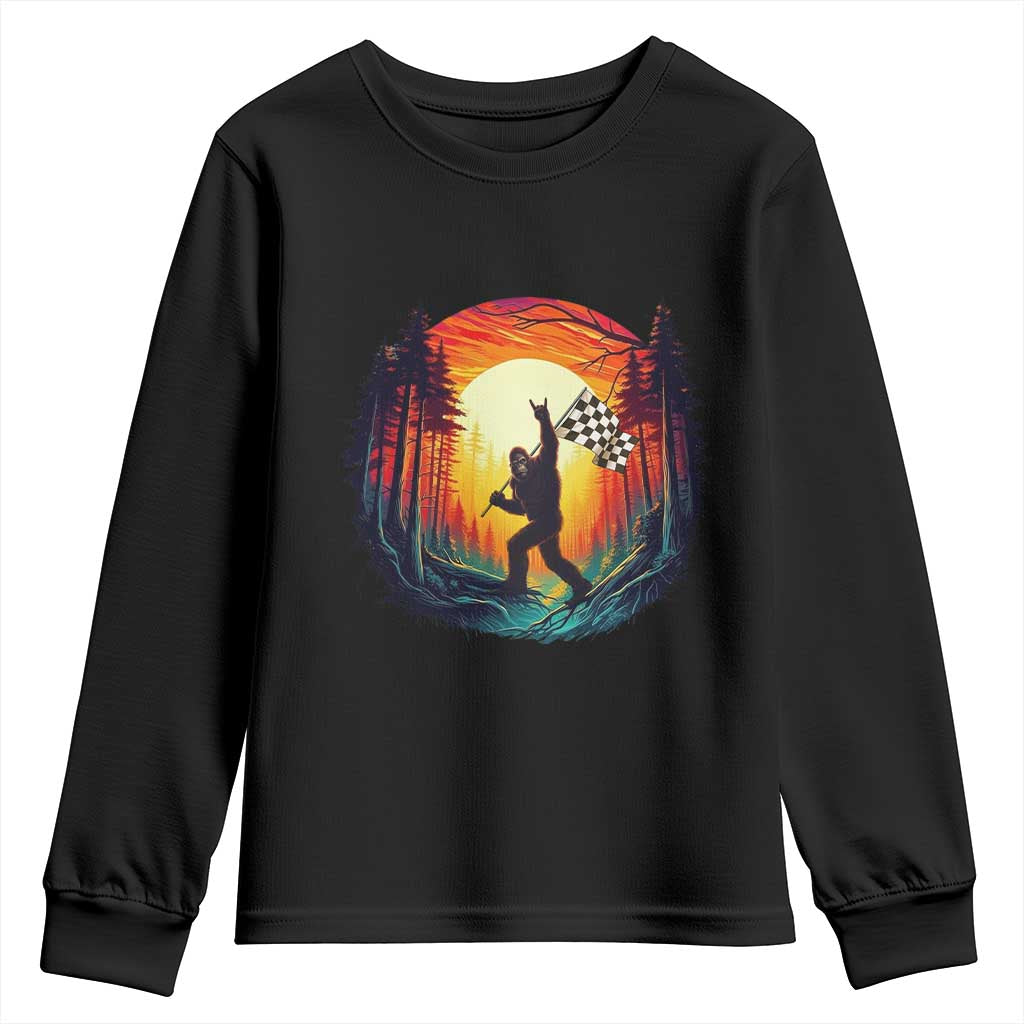 Bigfoot Racing Youth Sweatshirt Sasquatch Checkered Flag - Wonder Print Shop