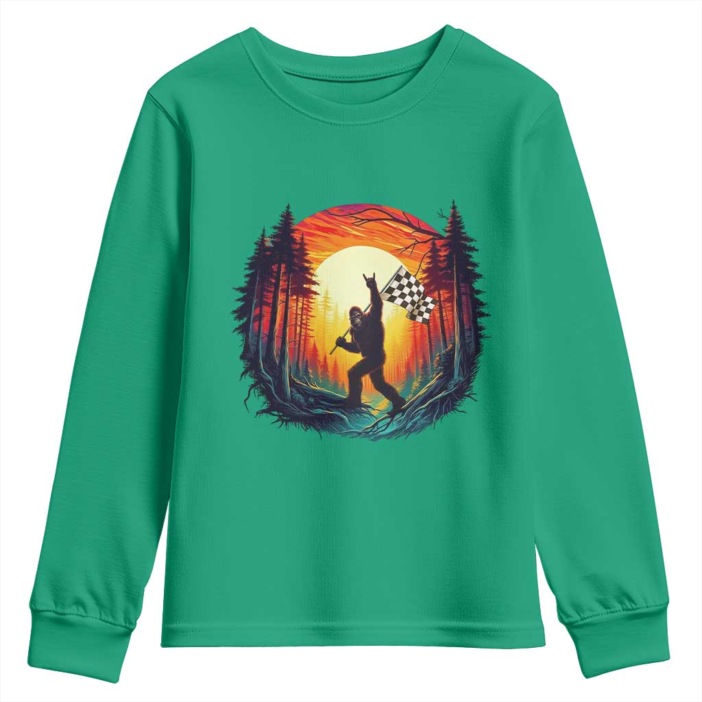 Bigfoot Racing Youth Sweatshirt Sasquatch Checkered Flag - Wonder Print Shop