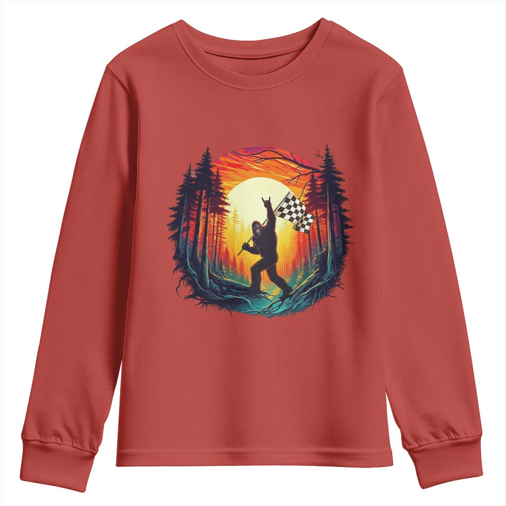 Bigfoot Racing Youth Sweatshirt Sasquatch Checkered Flag - Wonder Print Shop