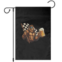 Funny Bigfoot Garden Flag Sasquatch Drinking Beer Racing Car - Wonder Print Shop