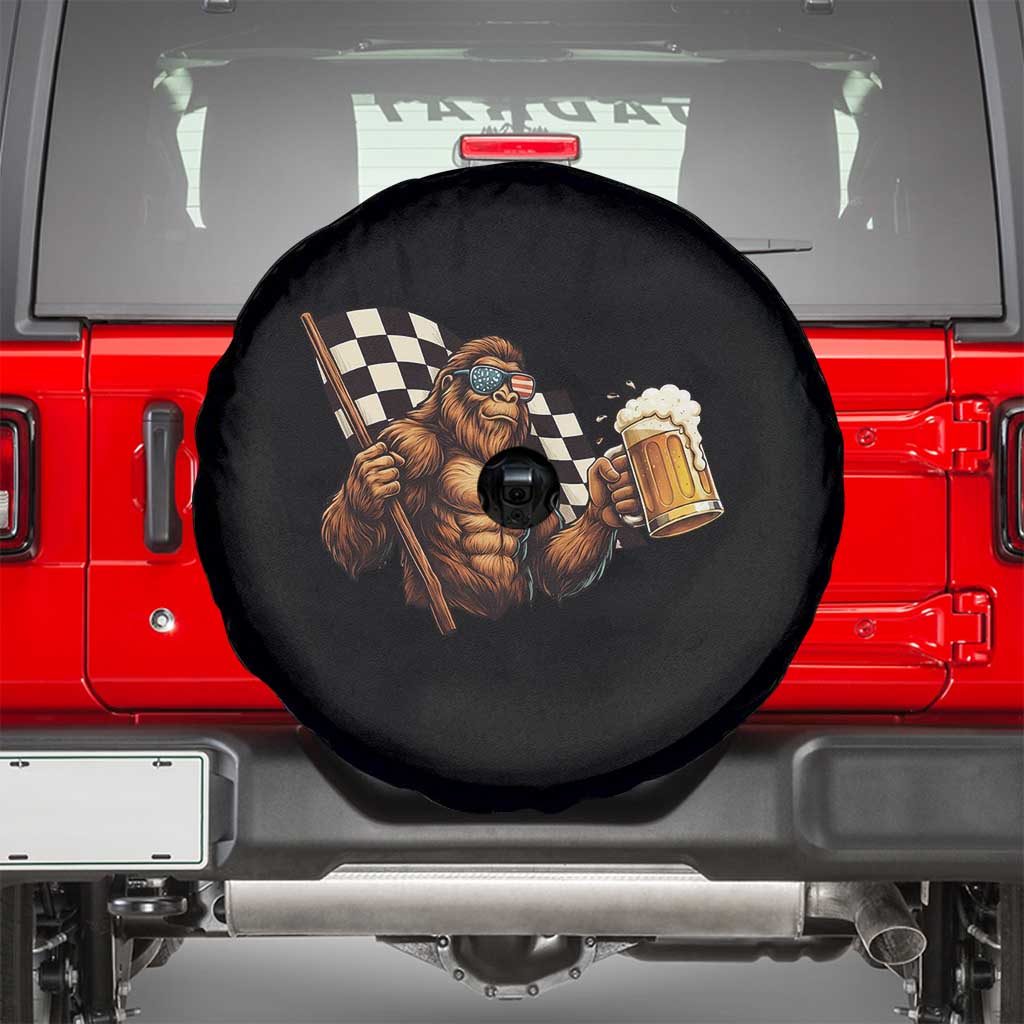 Funny Bigfoot Spare Tire Cover Sasquatch Drinking Beer Racing Car - Wonder Print Shop