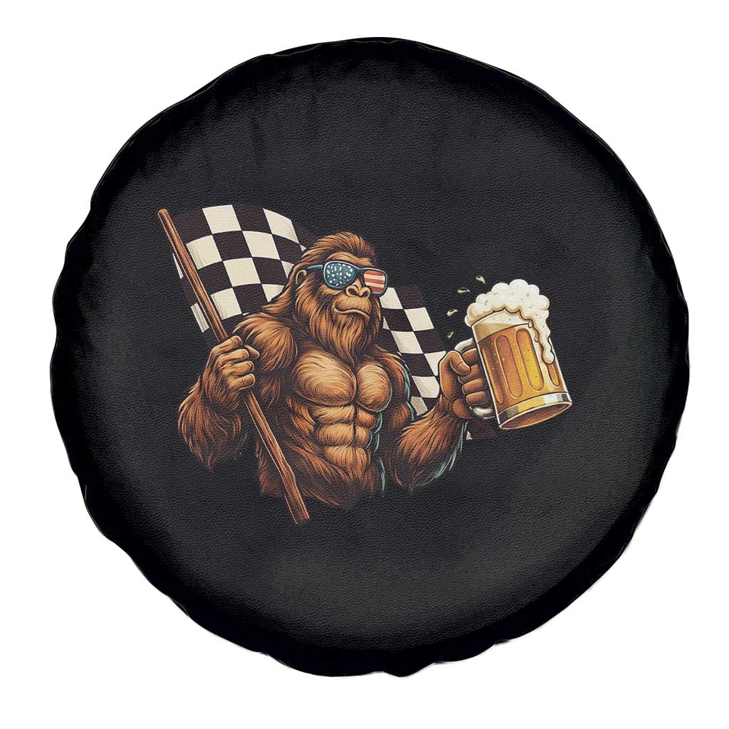 Funny Bigfoot Spare Tire Cover Sasquatch Drinking Beer Racing Car - Wonder Print Shop