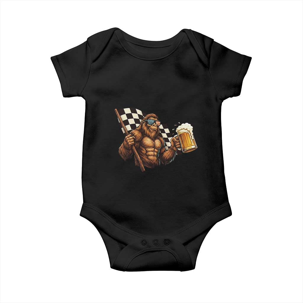 Funny Bigfoot Baby Onesie Sasquatch Drinking Beer Racing Car - Wonder Print Shop