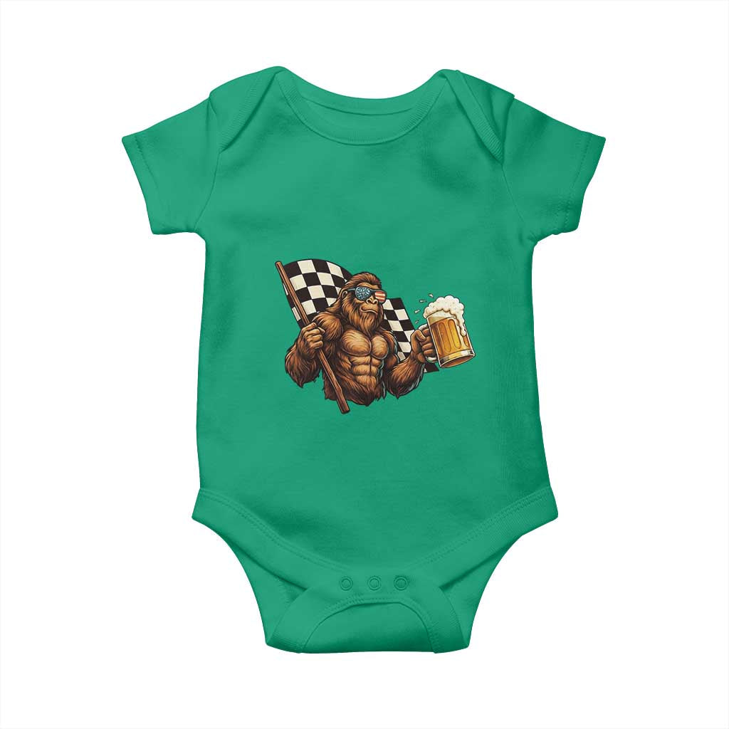 Funny Bigfoot Baby Onesie Sasquatch Drinking Beer Racing Car - Wonder Print Shop