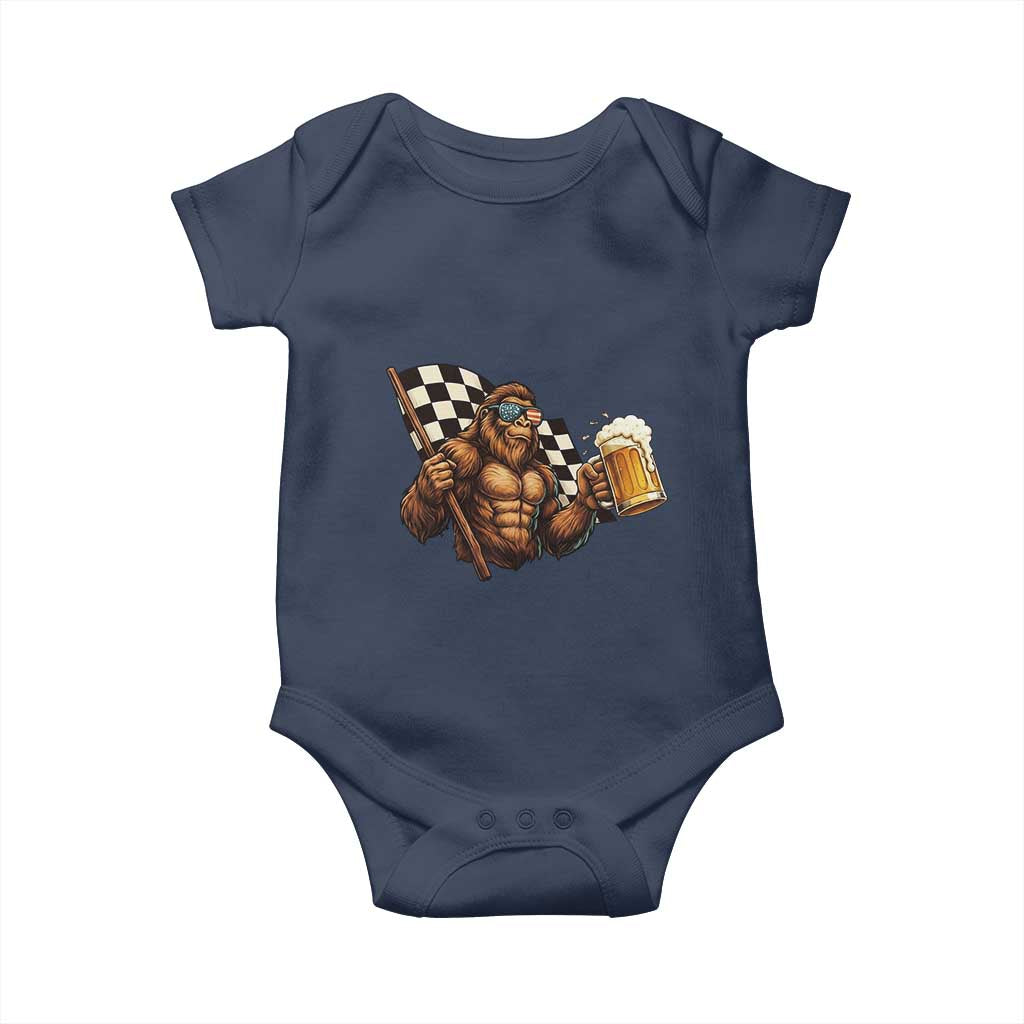 Funny Bigfoot Baby Onesie Sasquatch Drinking Beer Racing Car - Wonder Print Shop