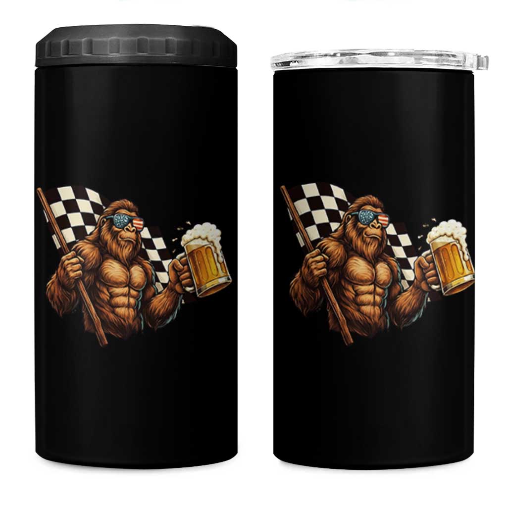 Funny Bigfoot 4 in 1 Can Cooler Tumbler Sasquatch Drinking Beer Racing Car