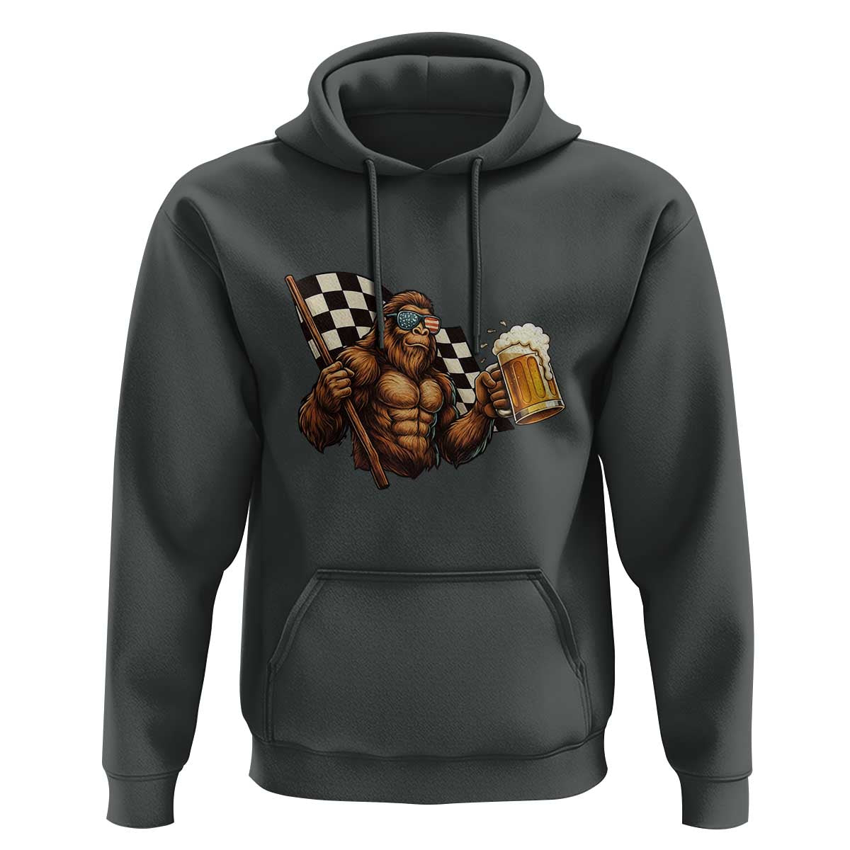 Funny Bigfoot Hoodie Sasquatch Drinking Beer Racing Car - Wonder Print Shop