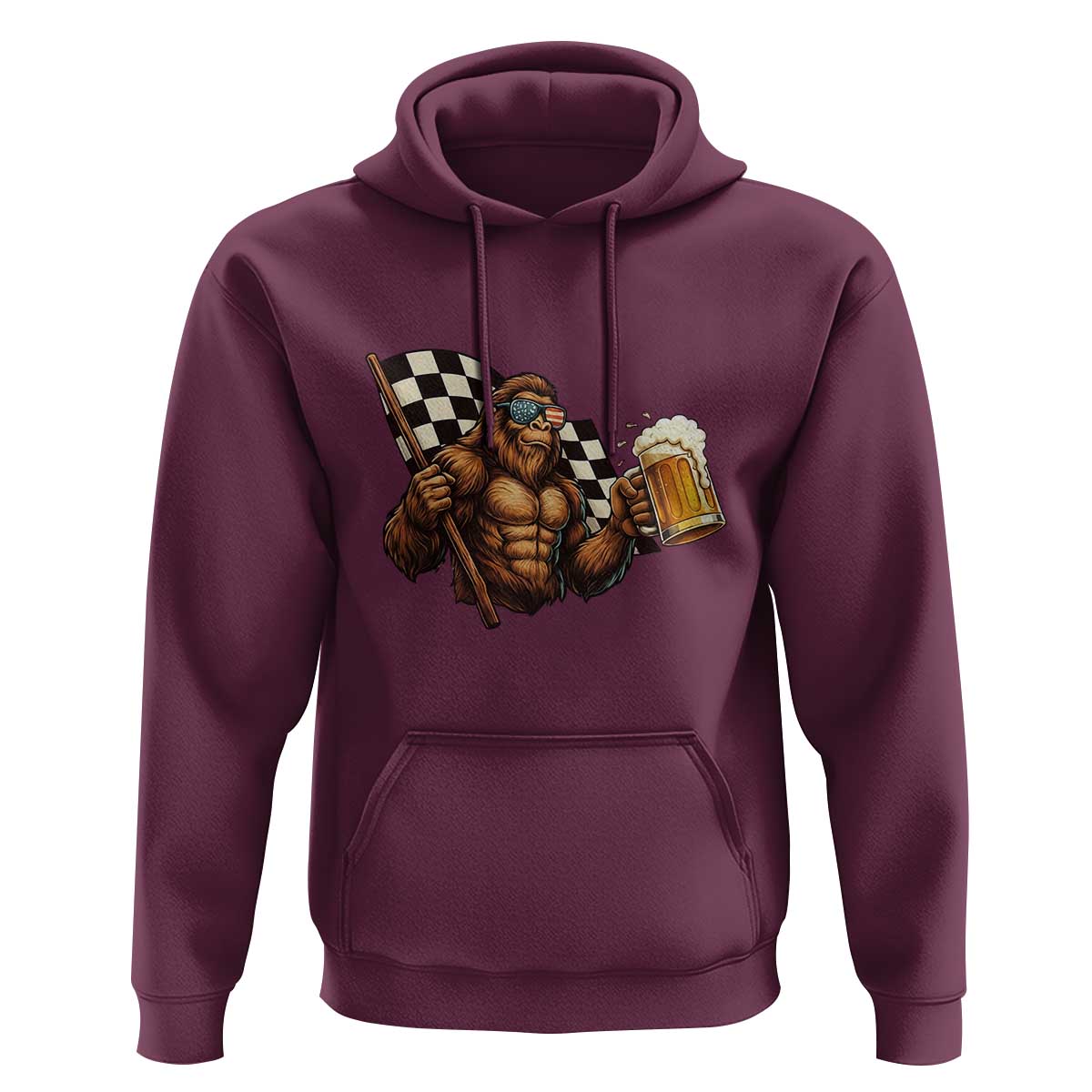 Funny Bigfoot Hoodie Sasquatch Drinking Beer Racing Car - Wonder Print Shop