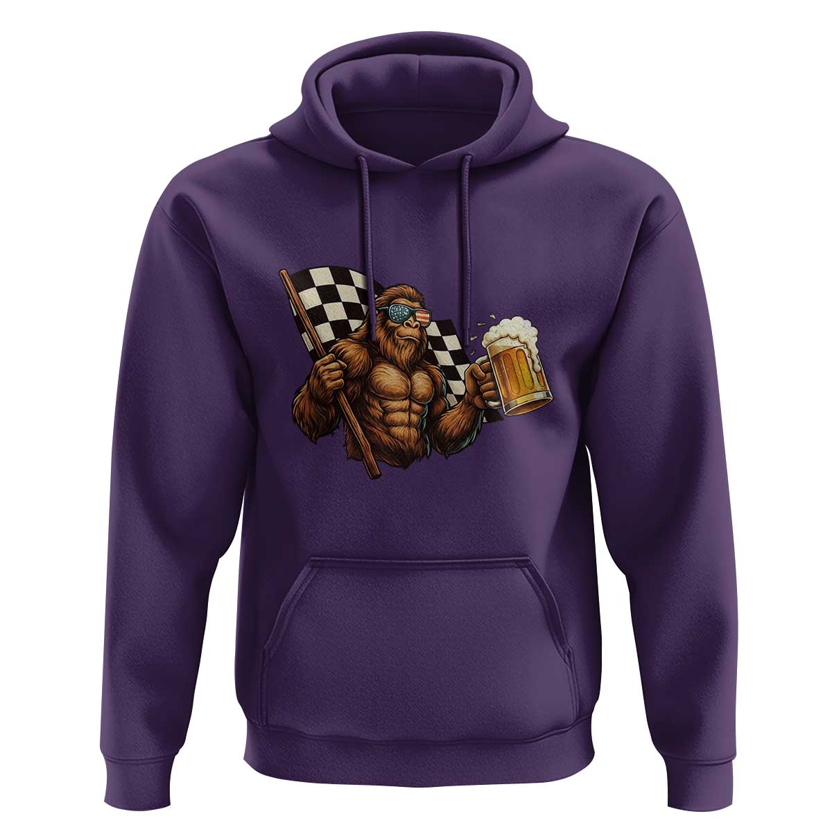 Funny Bigfoot Hoodie Sasquatch Drinking Beer Racing Car - Wonder Print Shop
